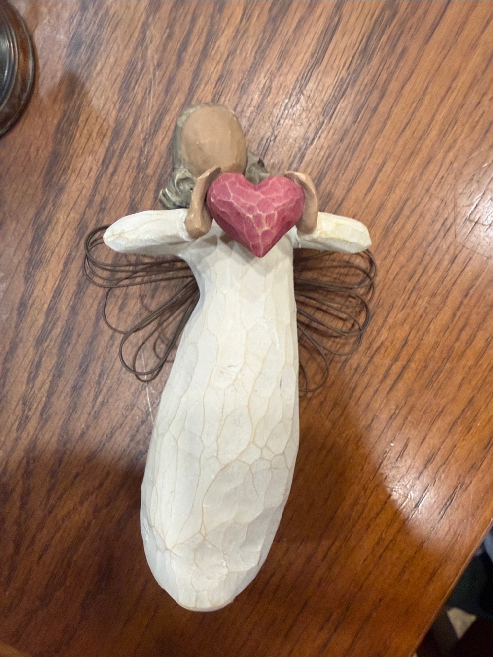 Willow Tree Cream Angel Figurine Holding Pink Heart